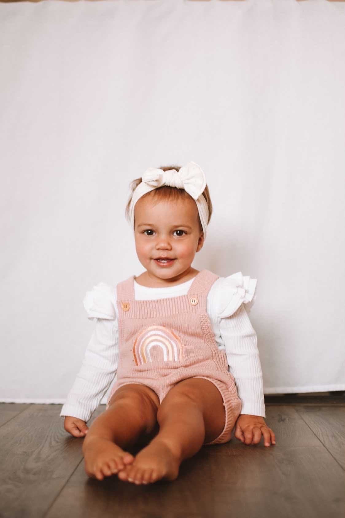 Rainbow knitted romper | blush