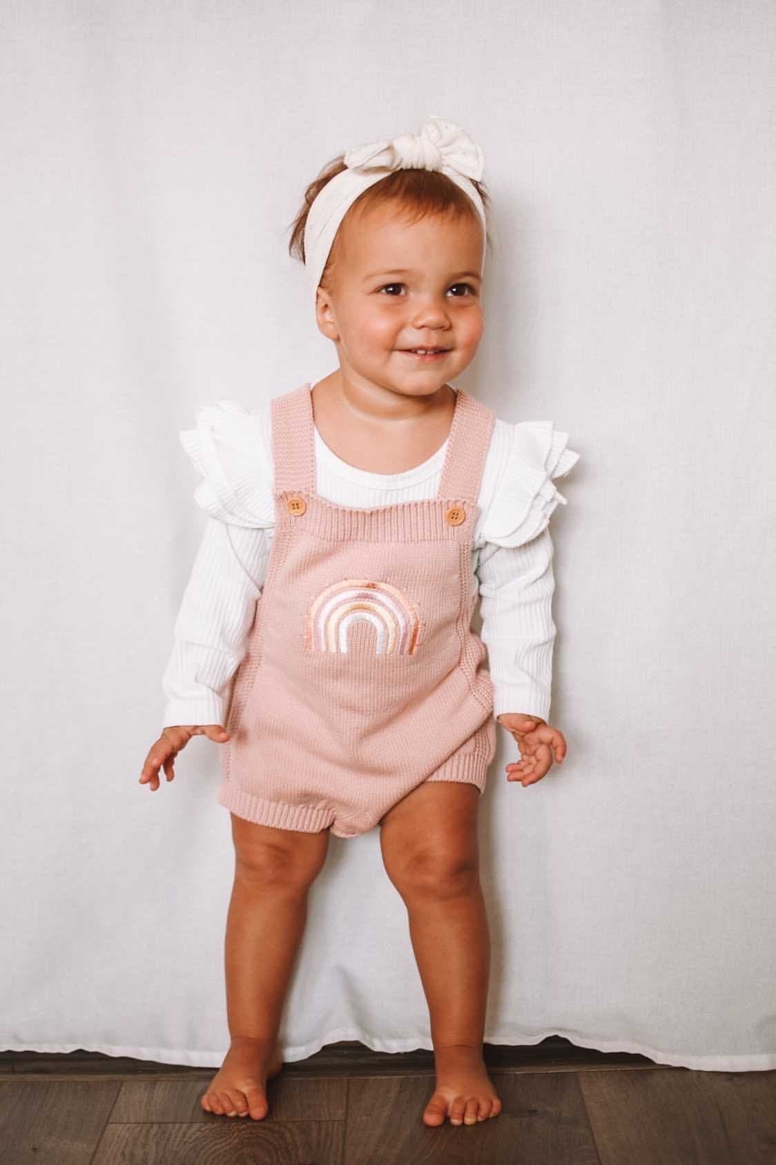 Rainbow knitted romper | blush
