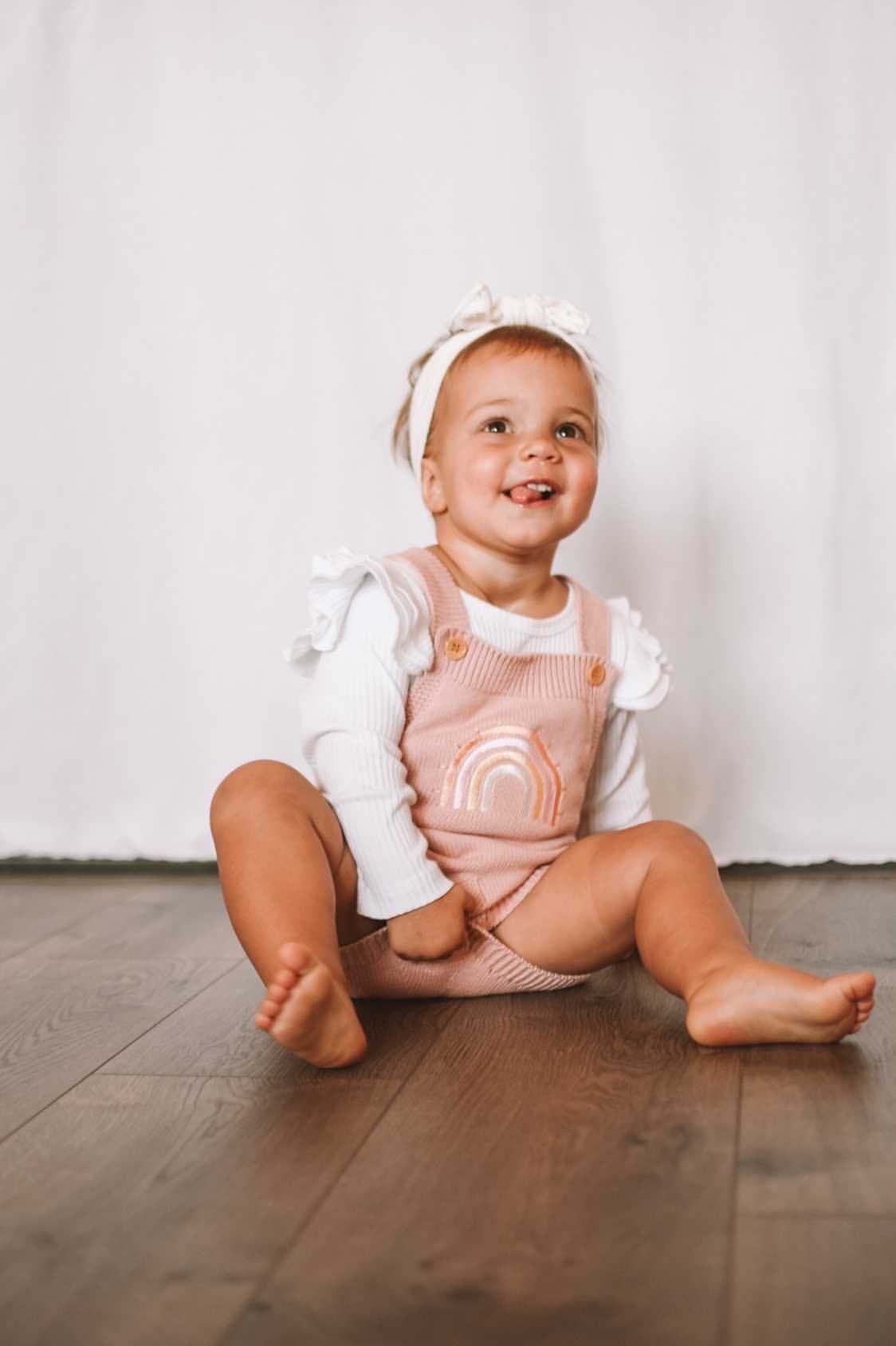 Rainbow knitted romper | blush